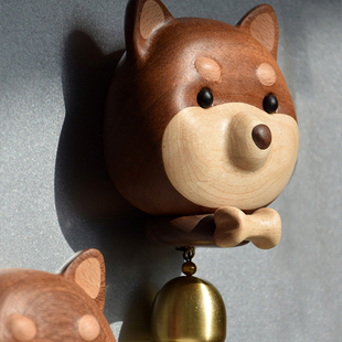 梵瀚 创意实木风铃柴犬开门铃入户铜铃铛磁吸冰箱贴摆件