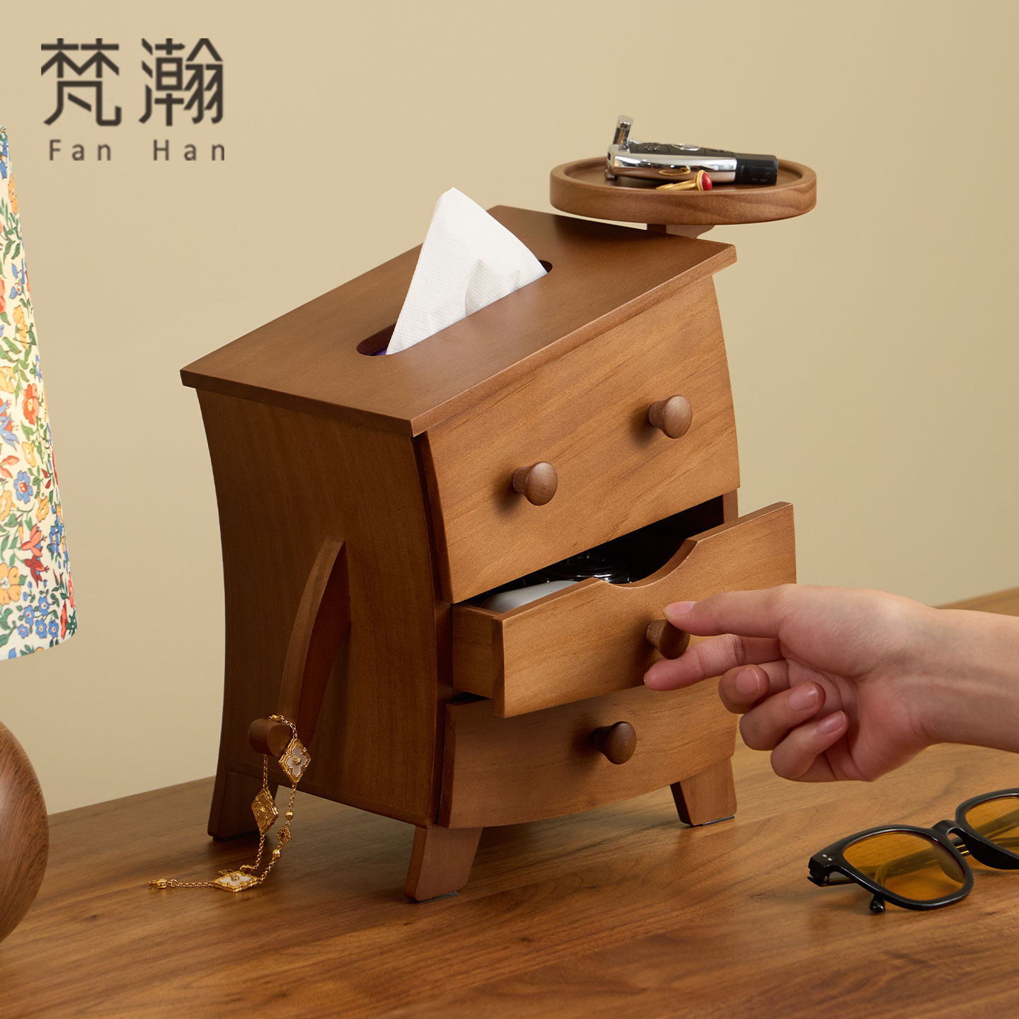 梵瀚实木纸巾盒创意客厅摆件