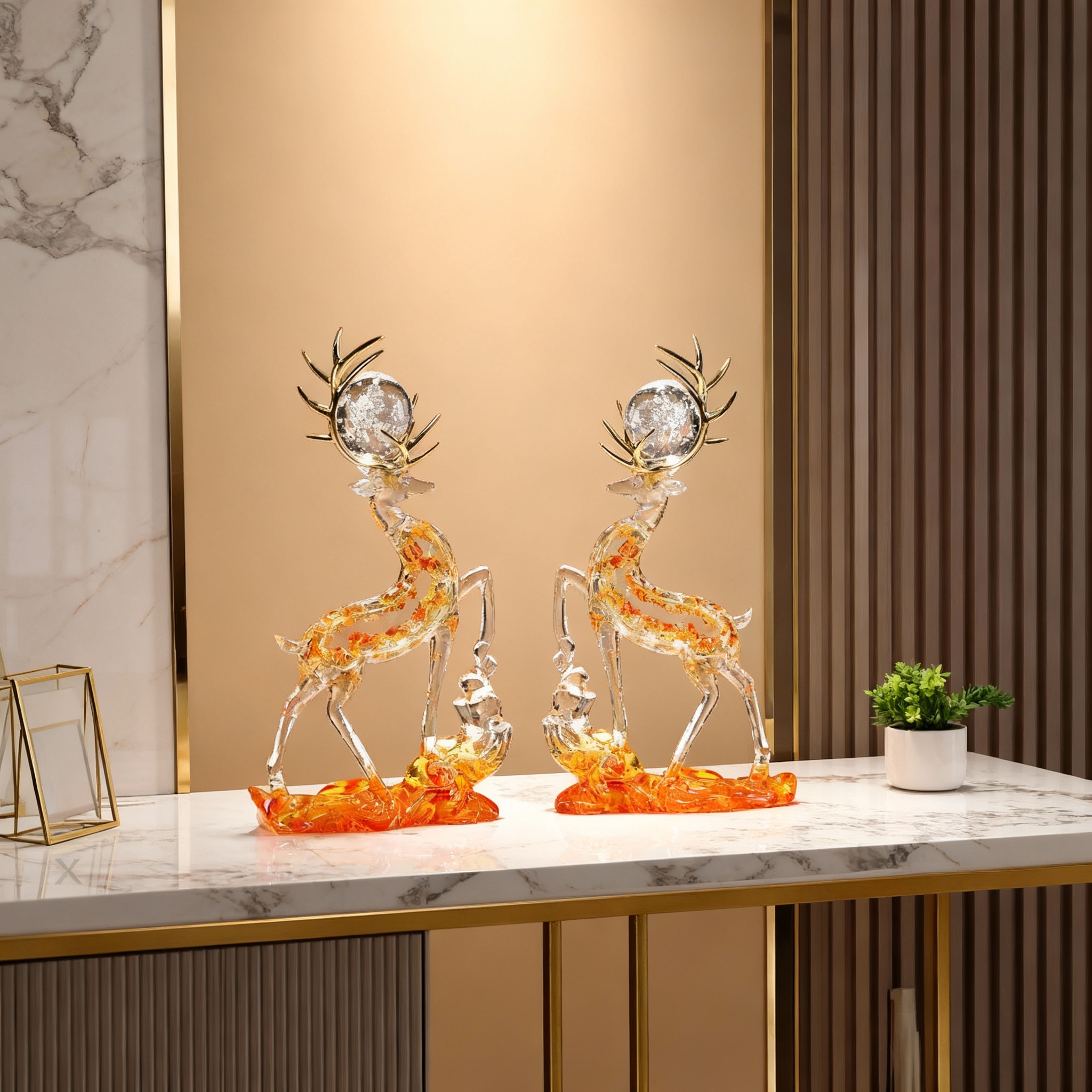 现代轻奢透明水晶鹿摆件金色装饰品桌面工艺品家居风水摆设