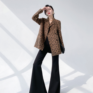 AKSAYA高定港风复古洋气豹纹双面呢外套羊毛西装女装2025秋冬新款