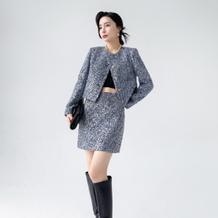 AKSAYA高级感洋气时尚小香风套装亮片西装外套裙子二件套女春秋季