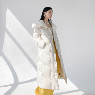 AKSAYA高级设计感小众时尚过膝白色中长款羽绒服外套女冬2024新款