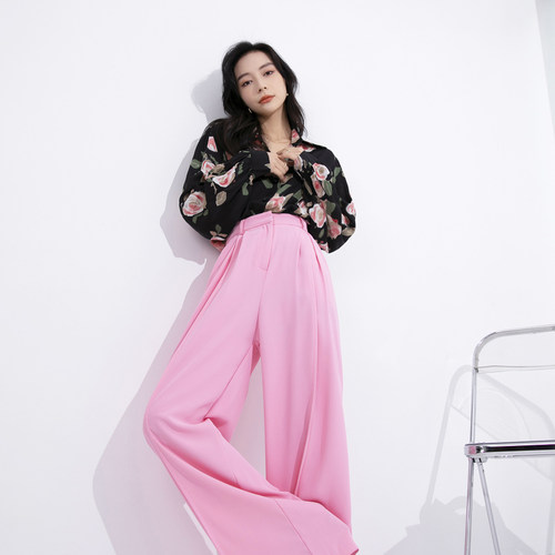 高腰时髦港风长裤高腰显瘦阔腿裤