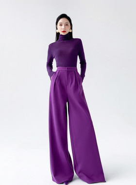 AKSAYA韩版气质时髦洋气紫色针织衫高弹力高领毛衣打底衫女秋冬季