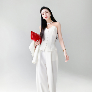 AKSAYA高级感百搭辣妹性感白色裹胸鱼骨修身抹胸上衣内搭夏季外穿