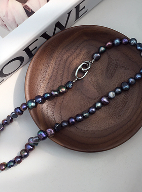 Minimalist/Light Luxury 异形黑色炫彩珍珠项链女necklace