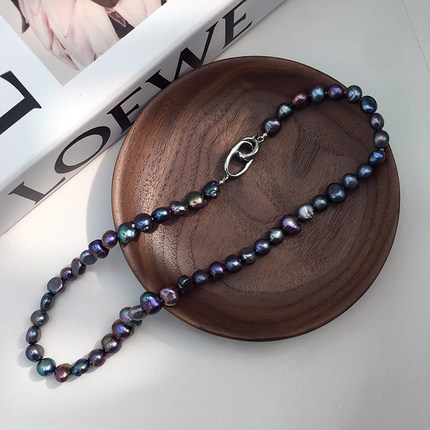 Minimalist/Light Luxury 异形黑色炫彩珍珠项链女necklace