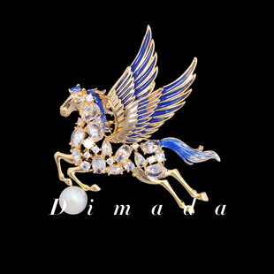 本命年蓝色小马胸针高档女高级感胸花西装 配饰 淡水珍珠别针时尚