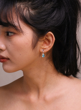 D.M.D/迪曼达蓝色水晶耳环耳钉女  轻奢小巧精致气质耳饰S925银针