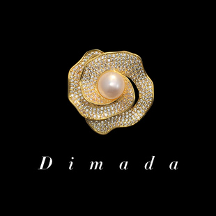 D.M.D 百搭胸花别针西服配饰 迪曼达淡水珍珠玫瑰花胸针高档女时尚