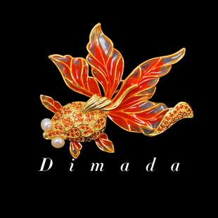 金鱼红色锦鲤天然淡水珍珠中国风胸针胸花别针女高档旗袍西装 配饰