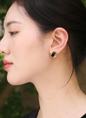 D.M.D/迪曼达复古赫本风s925银针黑色耳环女个性法式耳钉高级感