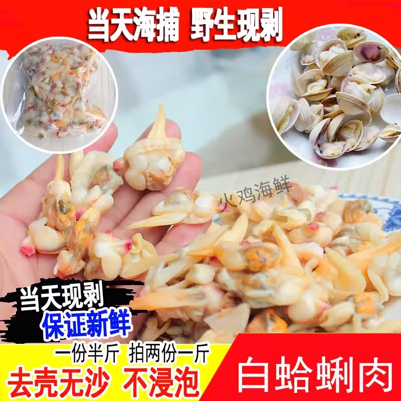 鲜活现剥大白蛤蜊肉新鲜熟冻白蚬子无沙即食野生海鲜水产拍2份1斤