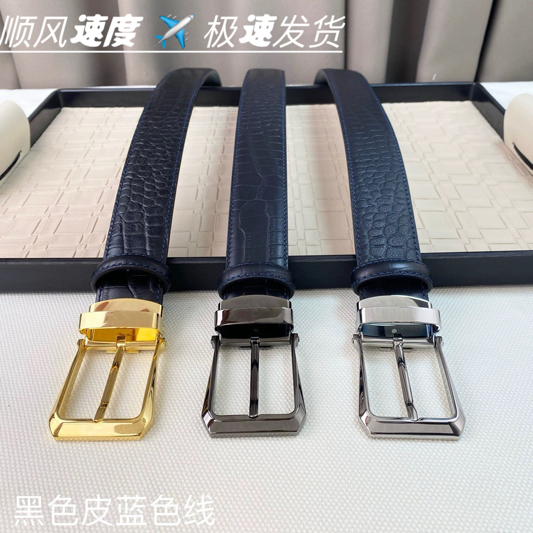 男士新款商务双面头层牛皮针扣腰带青年休闲真皮针扣正装皮带包邮