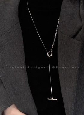 轻奢小众感长款流苏ot扣钛钢项链女秋冬款毛衣卫衣链网红颈链