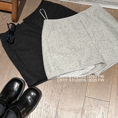 韩系简约a字毛呢短裤女秋冬新款气质高腰显瘦休闲百搭慵懒靴裤潮