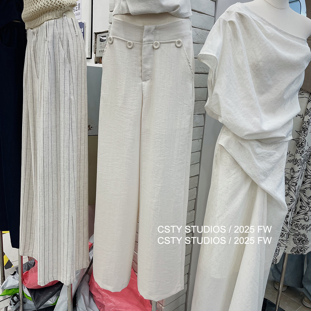 复古纽扣休闲裤女宽松慵懒老钱风阔腿裤夏新款高腰显瘦直筒长裤潮