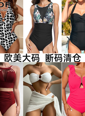 SDF Swimwear 欧美风大码胖mm泳衣女遮肚显瘦200斤温泉 断码清仓