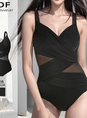 2024新款欧美连体游泳衣女性感大胸聚拢大码胖MM遮肉显瘦三角温泉