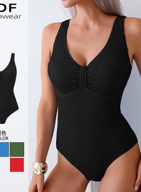 INS风欧美微胖mm大码连体泳衣性感纯欲遮肉显瘦度假泳装女泡温泉