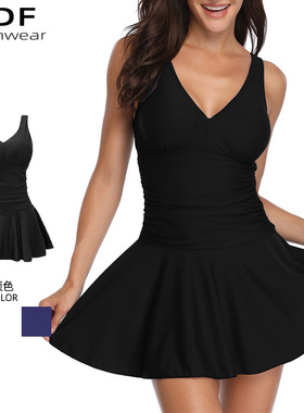 欧美泳衣大码胖mm遮肉分体200斤裙式保守显瘦泡温泉泳装微胖女孩