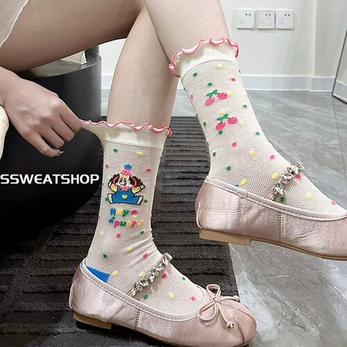 SSWEATSHOP玻璃丝透气中筒袜女