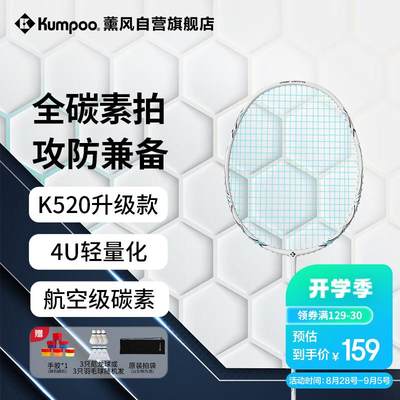 全碳素超轻初学者K520升级款熏风球拍K520 PRO 月白-冰蓝色羽线