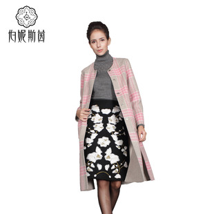 羊毛刺绣中长半裙裙子女163B099 新款 Bernieelen 伯妮斯茵秋冬季