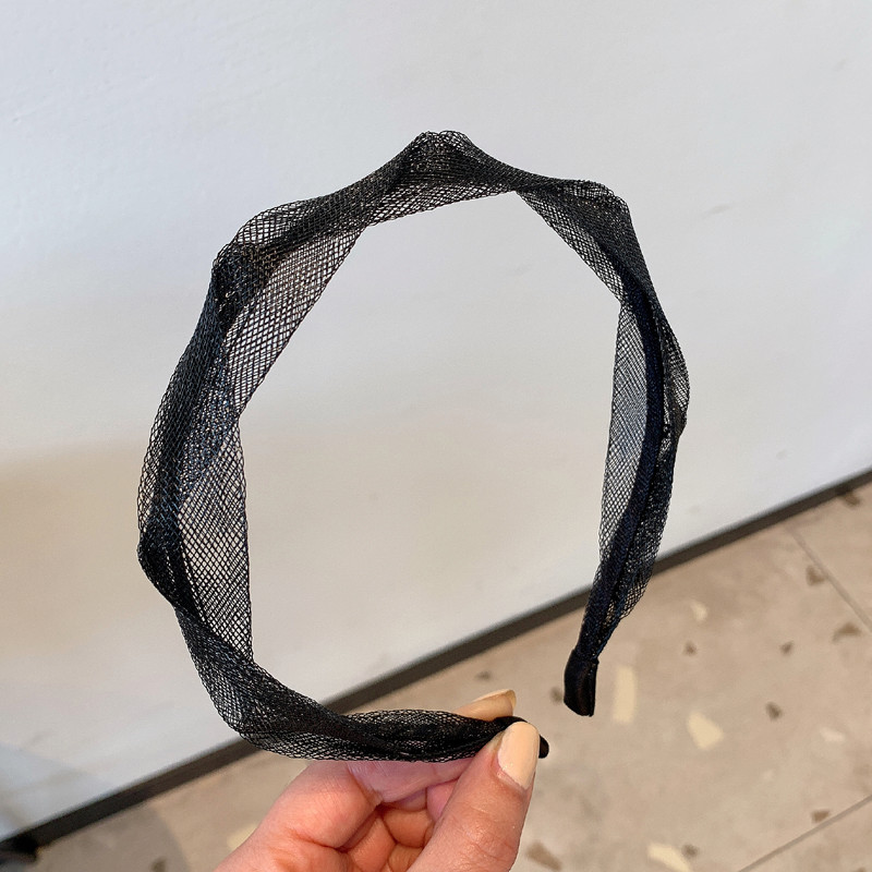 百搭外出黑色网纱麻花头箍复古