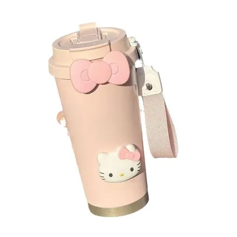 大容量车载猫咪男女喝水上学保温杯运动杯子线条吸管水杯便携