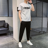 纯棉高品质短袖九分裤男孩运动休闲套装青少年小初中学生卫裤-P60，男装休闲裤，星座211-2