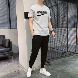 青少年小初中学生卫裤纯棉高品质短袖九分裤男孩运动休闲套装-P60图片