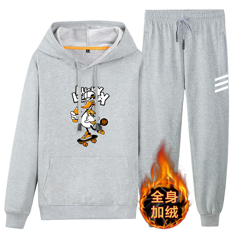 冬季连帽卫衣套装2020款秋冬青少年高中学生休闲运动加绒卫衣P95,男装休闲套装,星座211-2