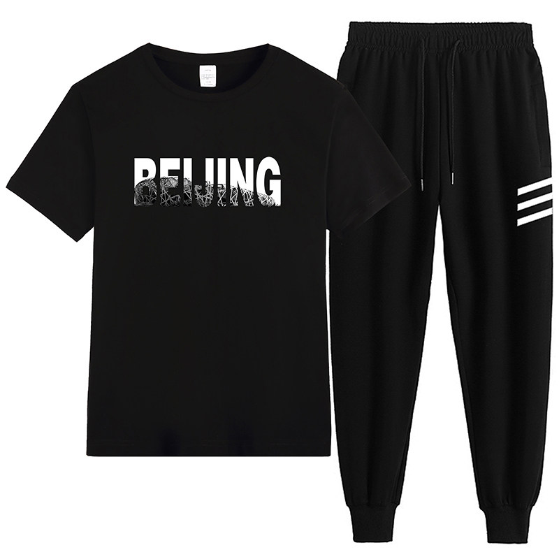 现货多数据好，纯棉套装印花青少年班服T恤休闲运动两件套潮-P60,男装T恤,星座211-2