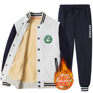 冬季羊羔绒男加绒加厚棒球服卫衣男外套学生套装A163-BYP552-P110图片