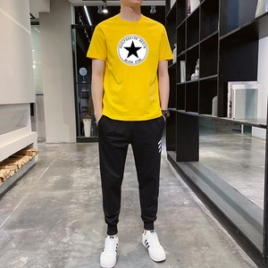 永不断货青少年短袖九分裤春夏新款运动休闲套装T恤男韩版潮流P60图片