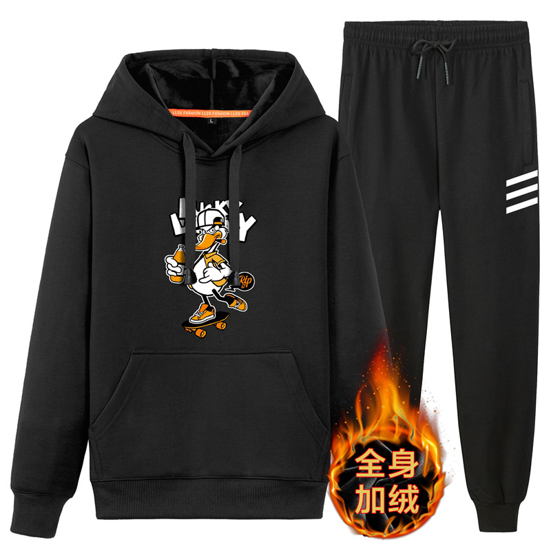 冬季连帽卫衣套装2020款秋冬青少年高中学生休闲运动加绒卫衣P95,男装休闲套装,星座211-2
