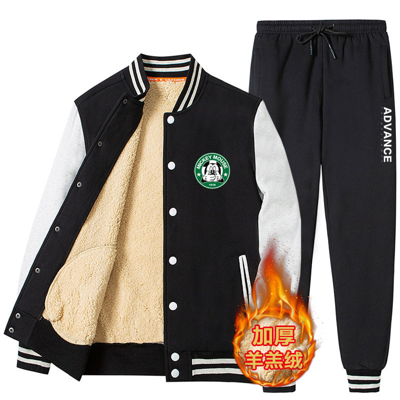 冬季羊羔绒男加绒加厚棒球服卫衣男外套学生套装A163-BYP552-P110,男装休闲套装,星座211-2
