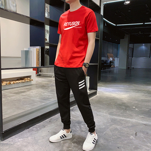 青少年小初中学生卫裤纯棉高品质短袖九分裤男孩运动休闲套装-P60图片