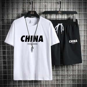 运动套装男夏季运动服套装男宽松两件套情侣短袖短裤DD302-P55图片