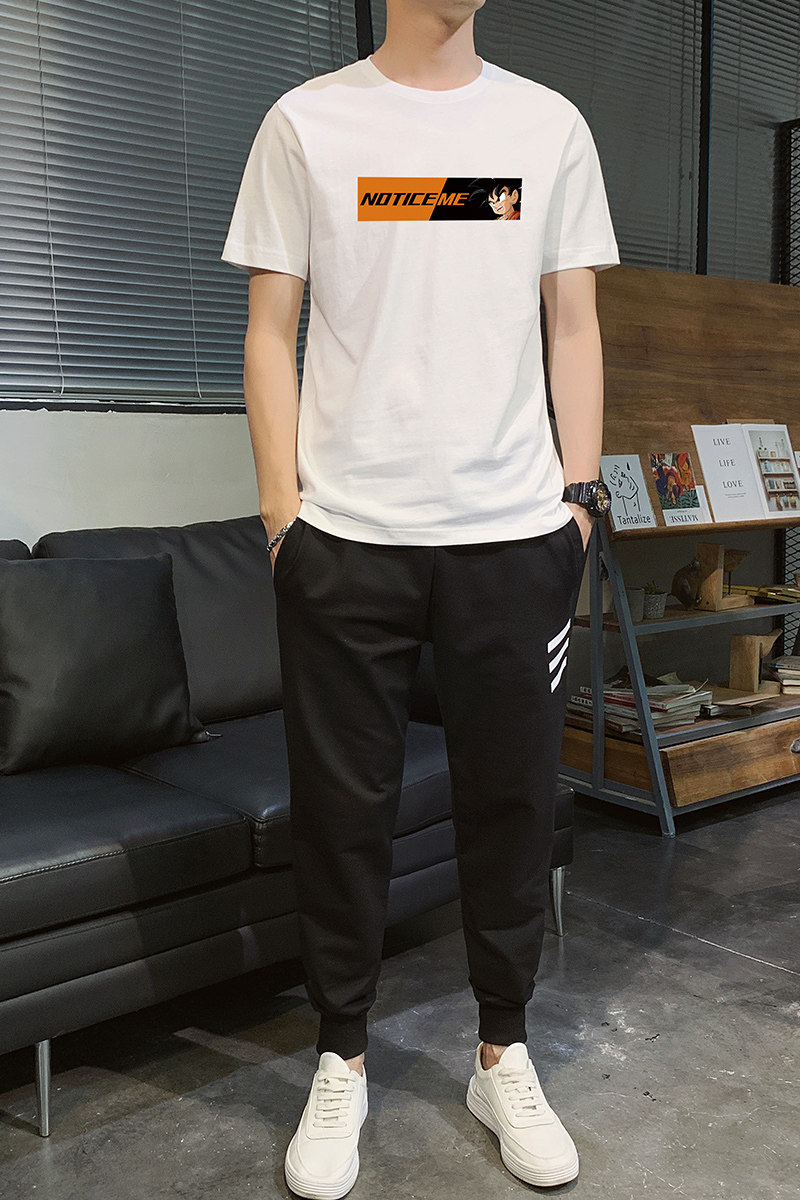 春夏棉料短袖T恤九分裤男孩运动休闲套装青少年小初中学生卫裤P60,男装休闲裤,星座211-2
