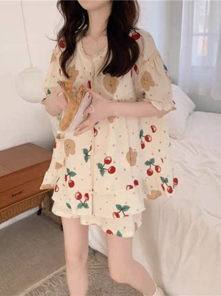 可爱夏季小个子短袖短裤睡衣女夏款2024年新款家居服套装纯棉睡裙