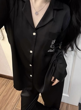 HelloKitty2025新款冰丝长袖睡衣女春秋季高级感黑色夏天家居服