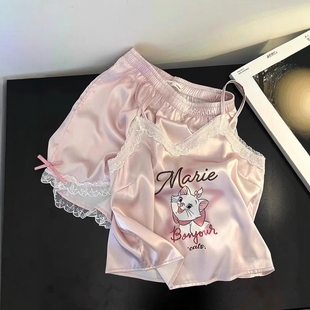 可爱玛丽猫吊带睡衣女款 卡通家居服夏天可外穿 夏季 冰丝绸凉感套装