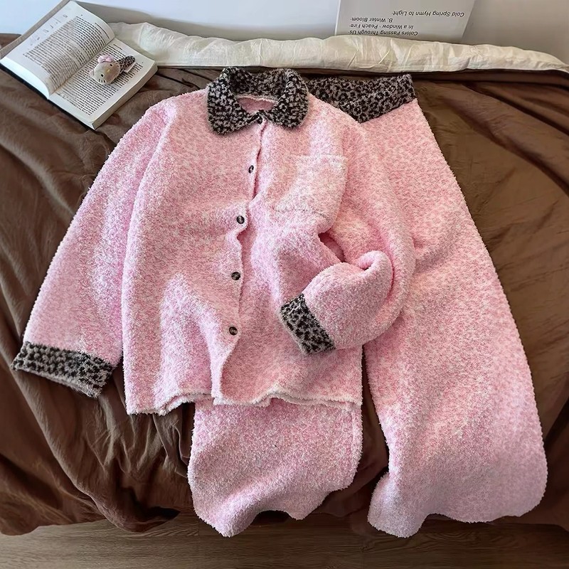 粉色豹纹针织半边绒睡衣女2025冬季新款大码家居服套装可出门冬天,女士内衣/男士内衣/家居服,睡衣/家居服套装,淘宝优惠券,粉丝福利购,淘宝优惠卷