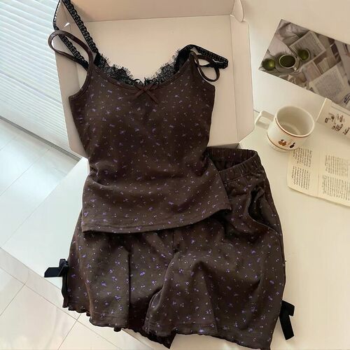 纯欲风碎花带胸垫吊带睡衣女夏季