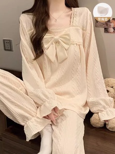 带胸垫睡衣女纯棉春秋冬季性感长袖可爱公主风女士新款家居服套装