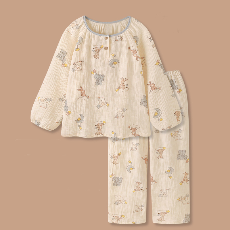 小动物纯棉纱布睡衣女春秋2023年