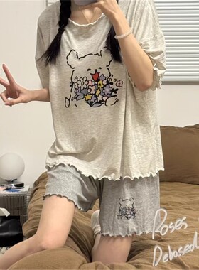 2025夏季莫睡衣女卡通白狗带胸垫