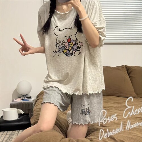 2025夏季莫睡衣女卡通白狗带胸垫